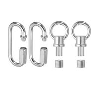PATIKIL M10 Fine Thread Lamp Female Loop Holder with M12 Adapter Chain Quick Link, Lifting Eye Nut Hook Ring Structural Support to Chandelier, 132 lbs Load Chrome Color Pack of 2