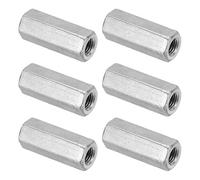 PATIKIL M10 x 1.5-Pitch 304 Stainless Steel Hex Coupling Nuts, 6Pcs 45mm/ 1.8" Length Coarse Fully Threaded Rod Coupling Nut Studding Connector Fasteners, Silver Tone