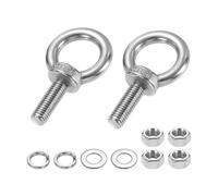 PATIKIL M10 x 30mm Eye Bolt, 2Pcs 304 Stainless Steel Thread Lifting Ring Set Shoulder Eyebolt with Lock Nuts Flat Washers for Hanging Hammocks Articles, Silver