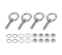 PATIKIL M10 x 40mm Eye Bolt, 4Pcs 304 Stainless Steel Thread Lifting Ring Set Shoulder Eyebolt with Lock Nuts Flat Washers for Hanging Hammocks Articles, Silver