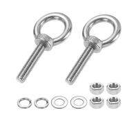 PATIKIL M10 x 50mm Eye Bolt, 2Pcs 304 Stainless Steel Thread Lifting Ring Set Shoulder Eyebolt with Lock Nuts Flat Washers for Hanging Hammocks Articles, Silver