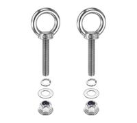 PATIKIL M10 x 50mm Shoulder Eye Bolt, 2 Pcs 304 Stainless Steel Lifting Ring Threaded Eye Bolt with Flange Lock Nuts Spring and Flat Washers for Hanging Tie Down Straps Outdoor Indoor