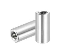 PATIKIL M10x1.25mm Pitch 304 Stainless Steel Round Coupling Nuts, 2 Pcs 35mm / 1.38" Length Metric Fine Thread Connector Sleeve Rod Bar Stud Fully Threaded Nut Fasteners, Silver Tone