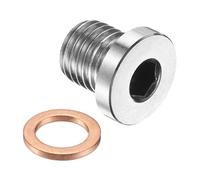 PATIKIL M12 x 1.5 Metric Pipe Plug Fitting, 304 Stainless Steel Internal Hex Head Socket Pipe Cap Adapter Connector with Copper Washer for Sealing Oil Gas Water
