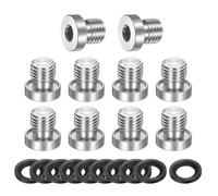 PATIKIL M12 x 1 Stainless Steel Pipe Plug 10 Pcs Metric Male Internal Hex Thread Socket Pipe Plug Hex Head Fitting with Rubber Washer for Sealing Water Oil Gas Pipeline