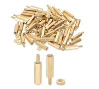 PATIKIL M2.5X16mm+6mm Standoff Screws, 100Pcs Male to Female Hex Brass PCB Standoff Spacer Screw Nut Assortment Kit for PCB Computer Circuit Board, Golden