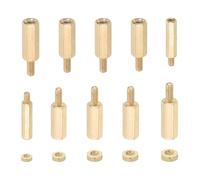 PATIKIL M2 M2.5 M3 M4 M5 10+3mm 10+6mm 15+7mm Standoff Screws, 100Pcs Male to Female Hex Brass PCB Standoff Spacer Screw Nut Assortment Kit for PCB Computer Circuit Board, Golden