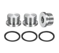 PATIKIL M27 x 1.5 Stainless Steel Pipe Plug 3 Pcs Metric Male Internal Hex Thread Socket Pipe Plug Hex Head Fitting with Rubber Washer for Sealing Water Oil Gas Pipeline