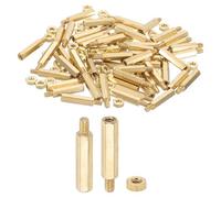 PATIKIL M2X12mm+3mm Standoff Screws, 100Pcs Male to Female Hex Brass PCB Standoff Spacer Screw Nut Assortment Kit for PCB Computer Circuit Board, Golden