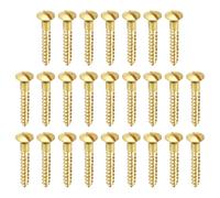 PATIKIL M3 x 18mm Slotted Wood Screw, 25 Pack Solid Brass Oval Head Flat Head Self Tapping Screws for Wood Furniture Connecting, Gold Tone