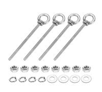 PATIKIL M3 x 50mm Shoulder Eye Bolt, 4 Pcs 304 Stainless Steel Lifting Ring Threaded Eye Bolt with Double Nuts Spring and Flat Washers for Hanging Tie Down Straps Outdoor Indoor