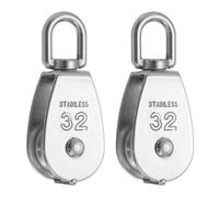 PATIKIL M32 Single Pulley Block, 2 Pack 304 Stainless Steel Heavy Wire Rope Hanging Wire Towing Wheel Lifting Crane Swivel Hook, Loading 250KG/551LBS