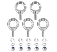 PATIKIL M4 x 10mm Lifting Shoulder Eye Bolt, 5Pcs 304 Stainless Steel Lifting Ring Threaded Eyebolt with Nuts Washers for Hanging Hammocks Articles