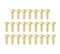 PATIKIL M4 x 16mm Slotted Wood Screw, 25 Pack Solid Brass Oval Head Flat Head Self Tapping Screws for Wood Furniture Connecting, Gold Tone
