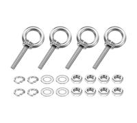 PATIKIL M4 x 20mm Eye Bolt, 4 Pcs 304 Stainless Steel Thread Lifting Ring Set Shoulder Eyebolt with Lock Nuts Flat Washers for Hanging Hammocks Articles, Silver
