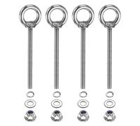 PATIKIL M4 x 50mm Shoulder Eye Bolt, 4 Pcs 304 Stainless Steel Lifting Ring Threaded Eye Bolt with Flange Lock Nuts Spring and Flat Washers for Hanging Tie Down Straps Outdoor Indoor
