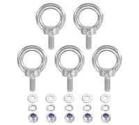 PATIKIL M5 x 10mm Lifting Shoulder Eye Bolt, 5Pcs 304 Stainless Steel Lifting Ring Threaded Eyebolt with Nuts Washers for Hanging Hammocks Articles