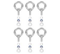 PATIKIL M5 x 10mm Lifting Shoulder Eye Bolt, 6Pcs 304 Stainless Steel Lifting Ring Threaded Eyebolt with Nuts Washers for Hanging Hammocks Articles