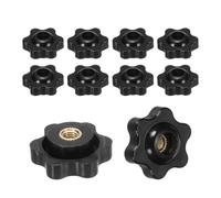 PATIKIL M5 x 25mm Clamping Nuts, 10 Pcs Through Hole Star Knob Screws Female Thread Screw-On Grip Handle Nuts for T-Track Bolts Mechanical Equipment, Black