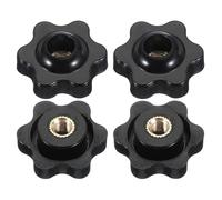 PATIKIL M5 x 25mm Through Hole Knob Nut Screw, 4 Pcs Brass Screw-On Female Thread Knob Plastic Star Knobs Clamping Handles Threaded Hand Knobs Black