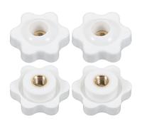 PATIKIL M5 x 25mm Through Hole Knob Nut Screw, 4 Pcs Brass Screw-On Female Thread Knob Plastic Star Knobs Clamping Handles Threaded Hand Knobs White