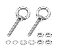 PATIKIL M5 x 30mm Eye Bolt, 2 Pcs 304 Stainless Steel Thread Lifting Ring Set Shoulder Eyebolt with Lock Nuts Flat Washers for Hanging Hammocks Articles, Silver