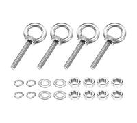 PATIKIL M5 x 30mm Eye Bolt, 4 Pcs 304 Stainless Steel Thread Lifting Ring Set Shoulder Eyebolt with Lock Nuts Flat Washers for Hanging Hammocks Articles, Silver