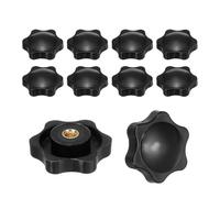 PATIKIL M5 x 32mm Thread Clamping Nuts, 10 Pcs 6 Star Knob Screws Female Thread Screw-On Grip Handle Nuts for Umbrella Base Replacement, Black