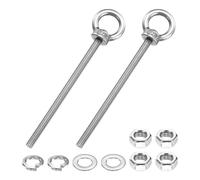 PATIKIL M6 x 100mm Eye Bolt, 2 Pcs 304 Stainless Steel Thread Lifting Ring Set Shoulder Eyebolt with Lock Nuts Flat Washers for Hanging Hammocks Articles, Silver