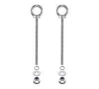 PATIKIL M6 x 100mm Shoulder Eye Bolt, 2 Pcs 304 Stainless Steel Lifting Ring Threaded Eye Bolt with Flange Lock Nuts Spring and Flat Washers for Hanging Tie Down Straps Outdoor Indoor