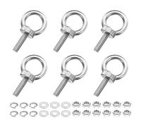 PATIKIL M6 x 20mm Eye Bolt, 6 Pcs 304 Stainless Steel Thread Lifting Ring Set Shoulder Eyebolt with Lock Nuts Flat Washers for Hanging Hammocks Articles, Silver
