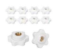 PATIKIL M6 x 25mm Clamping Nuts, 10 Pcs Through Hole Star Knob Screws Female Thread Screw-On Grip Handle Nuts for T-Track Bolts Mechanical Equipment, White