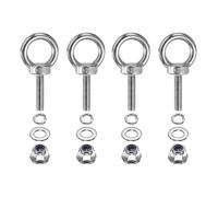 PATIKIL M6 x 25mm Shoulder Eye Bolt, 4 Pcs 304 Stainless Steel Lifting Ring Threaded Eye Bolt with Flange Lock Nuts Spring and Flat Washers for Hanging Tie Down Straps Outdoor Indoor