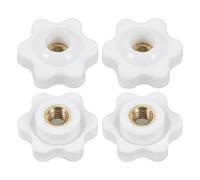 PATIKIL M6 x 25mm Through Hole Knob Nut Screw, 4 Pcs Brass Screw-On Female Thread Knob Plastic Star Knobs Clamping Handles Threaded Hand Knobs White