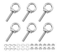 PATIKIL M6 x 30mm Eye Bolt, 6 Pcs 304 Stainless Steel Thread Lifting Ring Set Shoulder Eyebolt with Lock Nuts Flat Washers for Hanging Hammocks Articles, Silver