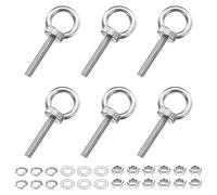 PATIKIL M6 x 35mm Eye Bolt, 6 Pcs 304 Stainless Steel Thread Lifting Ring Set Shoulder Eyebolt with Lock Nuts Flat Washers for Hanging Hammocks Articles, Silver