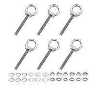 PATIKIL M6 x 50mm Eye Bolt, 6 Pcs 304 Stainless Steel Thread Lifting Ring Set Shoulder Eyebolt with Lock Nuts Flat Washers for Hanging Hammocks Articles, Silver