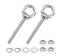 PATIKIL M6 x 60mm Eye Bolt, 2 Pcs 304 Stainless Steel Thread Lifting Ring Set Shoulder Eyebolt with Lock Nuts Flat Washers for Hanging Hammocks Articles, Silver