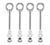 PATIKIL M6 x 60mm Shoulder Eye Bolt, 4 Pcs 304 Stainless Steel Lifting Ring Threaded Eye Bolt with Flange Lock Nuts Spring and Flat Washers for Hanging Tie Down Straps Outdoor Indoor