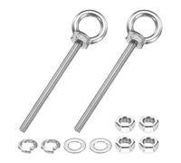 PATIKIL M6 x 80mm Eye Bolt, 2 Pcs 304 Stainless Steel Thread Lifting Ring Set Shoulder Eyebolt with Lock Nuts Flat Washers for Hanging Hammocks Articles, Silver