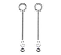 PATIKIL M6 x 90mm Shoulder Eye Bolt, 2 Pcs 304 Stainless Steel Lifting Ring Threaded Eye Bolt with Flange Lock Nuts Spring and Flat Washers for Hanging Tie Down Straps Outdoor Indoor