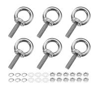 PATIKIL M8 x 30mm Eye Bolt, 6 Pcs 304 Stainless Steel Thread Lifting Ring Set Shoulder Eyebolt with Lock Nuts Flat Washers for Hanging Hammocks Articles, Silver