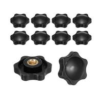 PATIKIL M8 x 32mm Thread Clamping Nuts, 10 Pcs 6 Star Knob Screws Female Thread Screw-On Grip Handle Nuts for Umbrella Base Replacement, Black