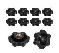 PATIKIL M8 x 38mm Thread Clamping Nuts, 10 Pcs 6 Star Knob Screws Female Thread Screw-On Grip Handle Nuts for Umbrella Base Replacement, Black