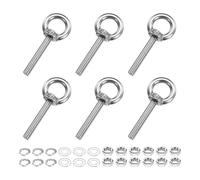 PATIKIL M8 x 50mm Eye Bolt, 6 Pcs 304 Stainless Steel Thread Lifting Ring Set Shoulder Eyebolt with Lock Nuts Flat Washers for Hanging Hammocks Articles, Silver