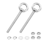 PATIKIL M8 x 90mm Eye Bolt, 2 Pcs 304 Stainless Steel Thread Lifting Ring Set Shoulder Eyebolt with Lock Nuts Flat Washers for Hanging Hammocks Articles, Silver