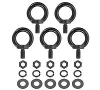 PATIKIL M8x15mm Lifting Shoulder Eye Bolt, 5Pcs 304 Stainless Steel Lifting Ring Threaded Eyebolt with Hex Lock Nut/Lock Washer/Flat Washer for Hanging Hammocks Articles, Black