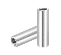 PATIKIL M8x1mm Pitch 304 Stainless Steel Round Coupling Nuts, 2 Pcs 40mm / 1.57" Length Metric Fine Thread Connector Sleeve Rod Bar Stud Fully Threaded Nut Fasteners, Silver Tone