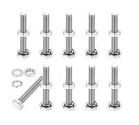 PATIKIL M8x50mm Hex Bolt with Nuts Flat Spring Lock Washers, 10 Set Stainless Steel Hexagon Screw Bolts Full Coarse Thread Metric Bolt Assortment Kit