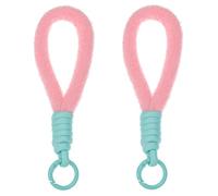 PATIKIL Macrame Keychain Wristlet, 2Pcs Plush Keychain Bracelet Cute Wristlet Keychain Wrist Lanyard Keyring Holder for Women Keys Mobile Phone Purse Wallet, Pink Green